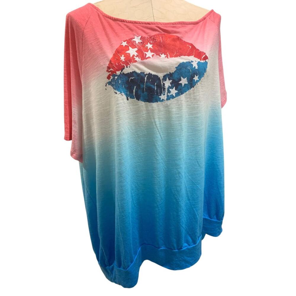 Size 3X Torrid Womens Plus Size Patriotic Lips USA Tshirt Short Sleeve